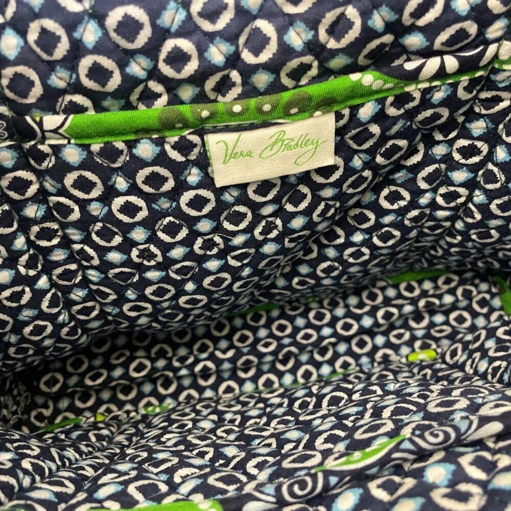 Vera Bradley Floral Circle Green/Navy Shoulder Tote Bag 12"x11"! - Picture 3 of 4